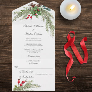 Invitación Todo En Uno Navidades Pine y Berries
