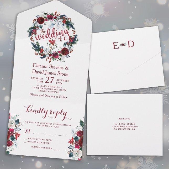 Invitación Todo En Uno Navidades rusos boda floral de invierno RSVP (Subido por el creador)