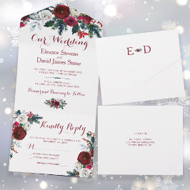 Invitación Todo En Uno Navidades rusos invierno boda floral roja RSVP