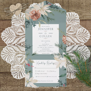 Invitación Todo En Uno Navidades rusos Pine Sage Green Dinner