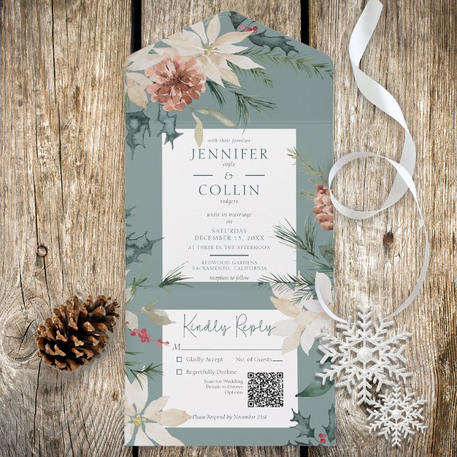 Invitación Todo En Uno Navidades rusos Pine Sage Green QR Code (Subido por el creador)