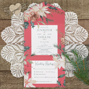 Invitación Todo En Uno Navidades Rústicos Pine Red Dinner