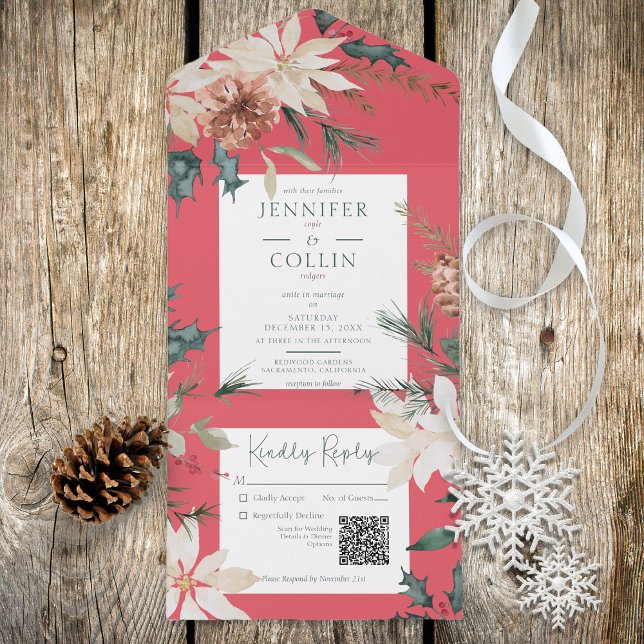 Invitación Todo En Uno Navidades Rústicos Pine Red QR Code (Subido por el creador)