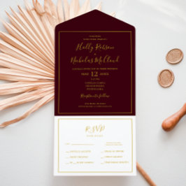 Invitación Todo En Uno Navidades simples y elegantes | Sello rojo oscuro 