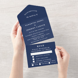 Invitación Todo En Uno Navy Blue Modern Elegant Simple Boda
