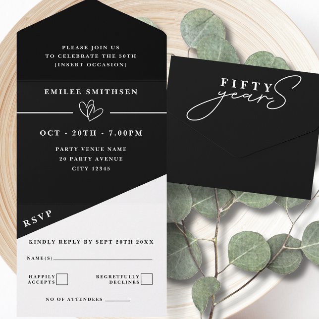 Invitación Todo En Uno Negro Blanco 50 Cumpleaños o Aniversario (Subido por el creador)