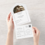 Invitación Todo En Uno Negro Blanco Moderno Arco Mínimo Foto Código QR RS<br><div class="desc">Esta invitación "todo en uno" presenta un elegante estilo minimalista moderno con una tipografía serif en forma de arco, limpia y sencilla, junto con las iniciales monográficas con un fondo blanco y negro. La sencillez de este diseño le da un toque de elegancia a su boda. Funciona bien con muchos...</div>
