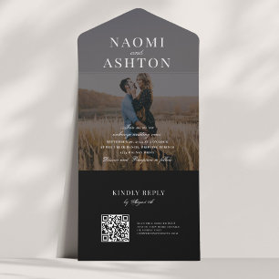 Invitación Todo En Uno Negro   Boda de superposición cepillado