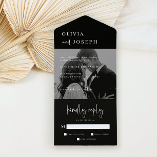 Invitación Todo En Uno Negro Simple Moderno y Minimalista Boda fotográf