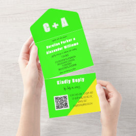 Invitación Todo En Uno Neon Green Yellow Retro Moderno Bold Elegante