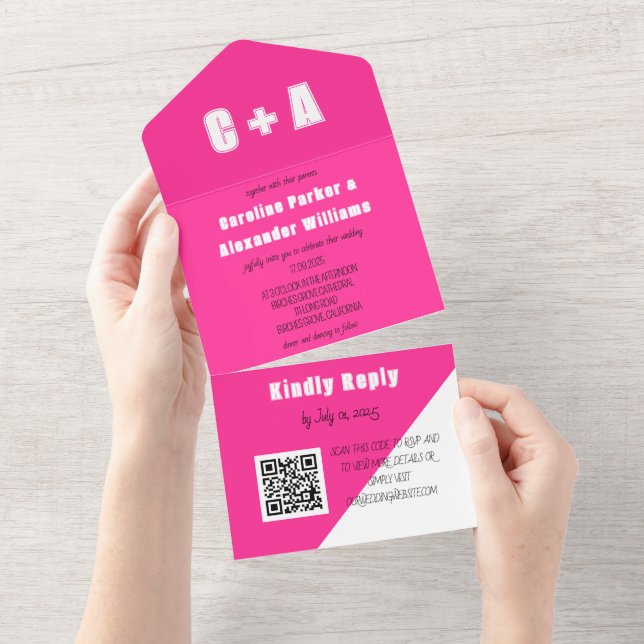 Invitación Todo En Uno Neon Pink White Retro Moderno Negrita Elegante (desgarro)