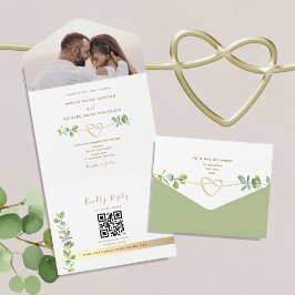 Invitación Todo En Uno Neutral Greenery Photo Wedding