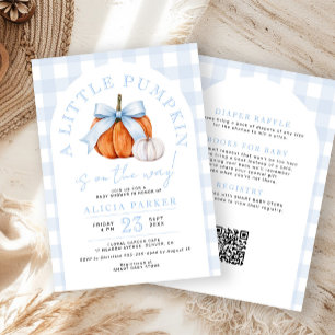 Invitación Todo en uno niño baby shower lazo azul calabaza