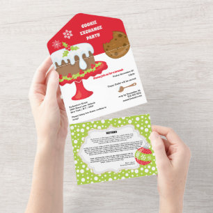 Invitación Todo En Uno Niño de pan de jengibre Navidades imprimiendo rece