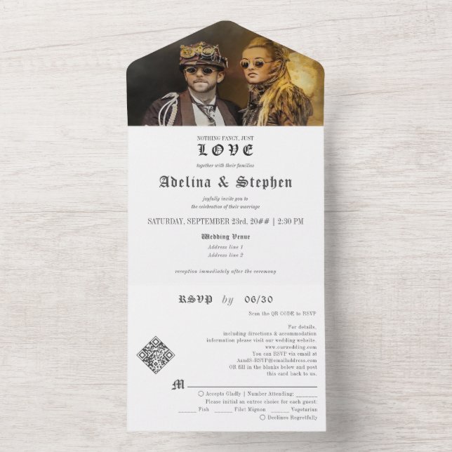 Invitación Todo En Uno No hay nada gótico que te guste simplemente Boda d (Interior)