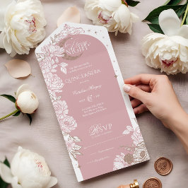 Invitación Todo En Uno Noche estrellada Luna Celestial Quinceanera Floral
