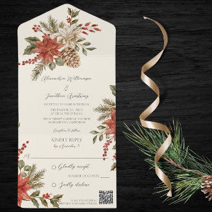 Invitación Todo En Uno Nochebuenas con Acebo en Código QR Marfil