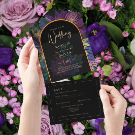 Invitación Todo En Uno Noir Peacock Jewel Tones Boda Floral