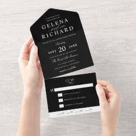 Invitación Todo En Uno Nombres elegantes Boda formal negro y blanco