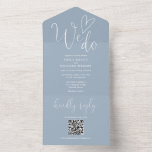 Invitación Todo En Uno Nos encanta el código QR del corazón Boda azul tur