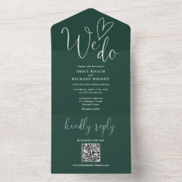 Invitación Todo En Uno Nos encanta el código QR del corazón Boda verde es