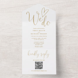 Invitación Todo En Uno Nos encanta el corazón QR Código Moda Boda de oro