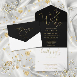 Invitación Todo En Uno Nos Encanta El Guión Corazón Negro Y Boda Oro
