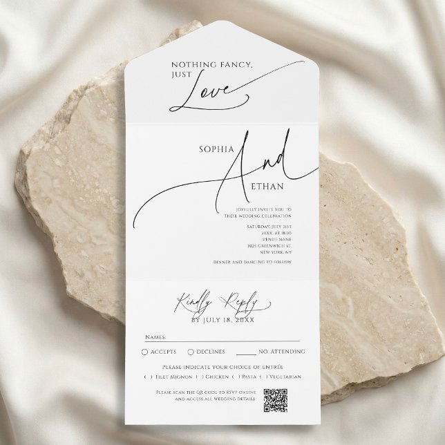 Invitación Todo En Uno Nothing Fancy Minimalist Calm White Wedding (Subido por el creador)