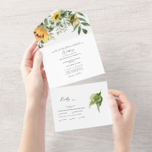 Invitación Todo En Uno Novia Botánica de Girasoles Padres Boda