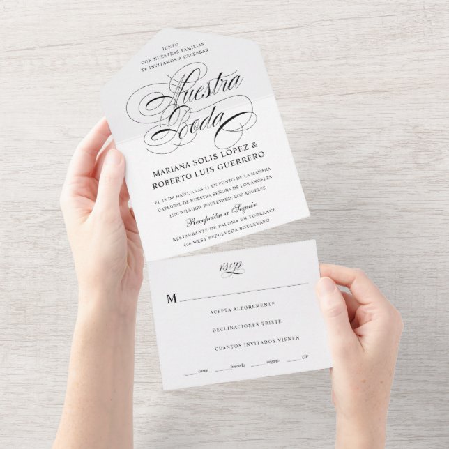 Invitación Todo En Uno Nuestra Boda Negra Boda (desgarro)