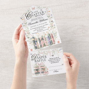 Invitación Todo En Uno Nuevo capítulo Begin Floral Bow Libro Bebé Chica D