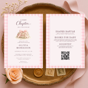 Invitación Todo en uno nuevo capítulo rosa a cuadros Baby Sho