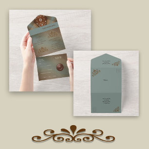 Invitación Todo En Uno Occidente turquesa y marrón