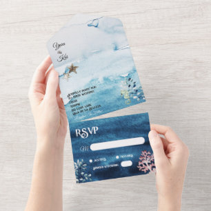 Invitación Todo En Uno Océano rústico todo en una sola boda