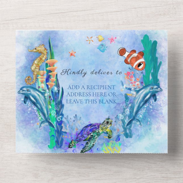 Invitación Todo En Uno OceanSea Animals Boy Baby Shower Todo En Una Invit (Anverso)