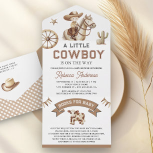 Invitación Todo En Uno Oeste Salvaje Rodeo Occidental Pequeño Vaquero Bab
