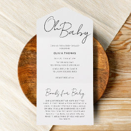Invitación Todo En Uno Oh Baby Black and White Minimal Baby Shower