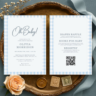 Invitación Todo en uno Oh Baby Boy Blue Gingham Baby Shower