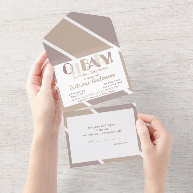 Invitación Todo En Uno Oh Baby Dancing Letters Typography Baby Shower (desgarro)