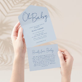 Invitación Todo En Uno Oh Baby Dusty Blue Minimal Baby Shower