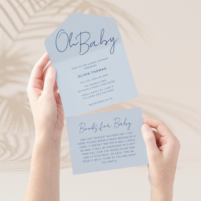 Invitación Todo En Uno Oh Baby Dusty Blue Minimal Baby Shower (Subido por el creador)