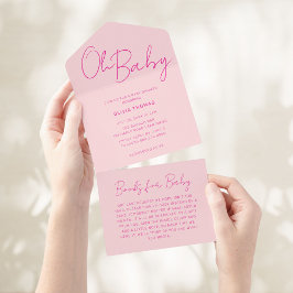Invitación Todo En Uno Oh Baby Pink Minimal Baby Shower