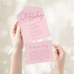 Invitación Todo En Uno Oh Baby Pink Minimal Baby Shower