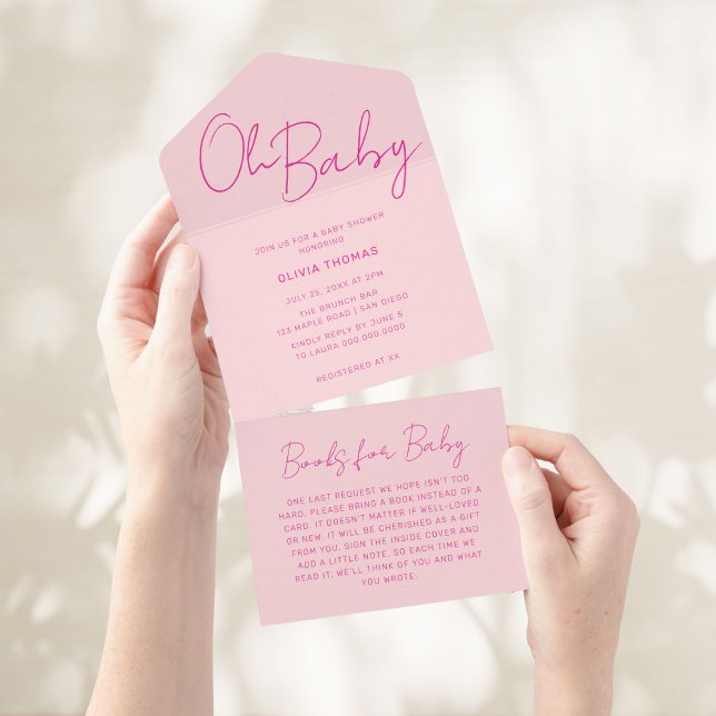 Invitación Todo En Uno Oh Baby Pink Minimal Baby Shower (Subido por el creador)