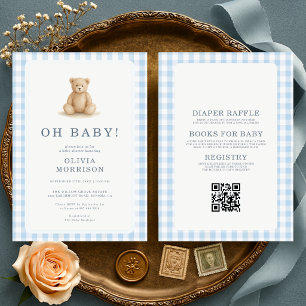 Invitación Todo en uno Oh Baby Teddy Bear Gingham Baby Shower