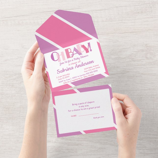 Invitación Todo En Uno Oh Bebé Dancing Letters Baby Shower Typography (desgarro)