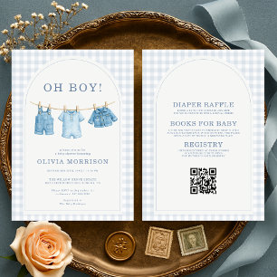 Invitación Todo en Uno Oh Boy Azul Bebé Jean Shower