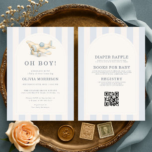 Invitación Todo en uno Oh Boy Blue Airplane Baby Shower