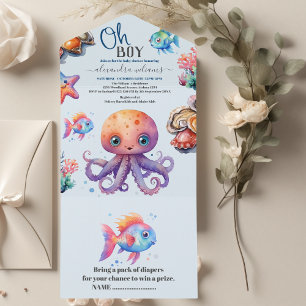 Invitación Todo En Uno Oh Boy Under the Sea Baby Shower