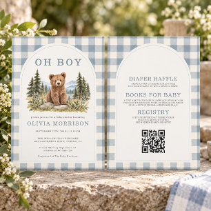 Invitación Todo en Uno Oh Boy Woodland Bear Baby Shower